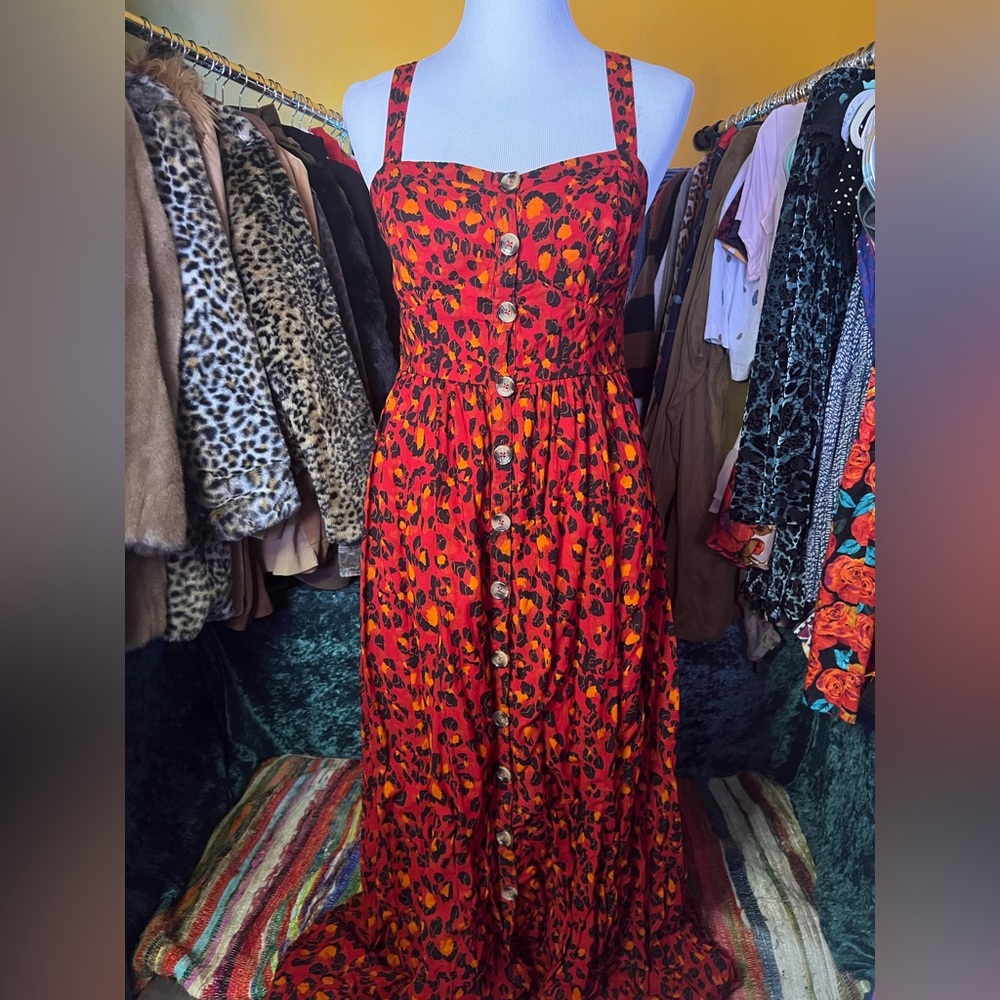 Red leopard print maxi dress